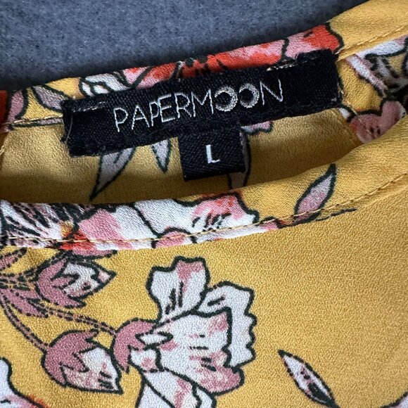 Papermoon Womens Large Yellow Floral Round Neck Wide Sleep Pullover Blouse - Picture 7 of 9